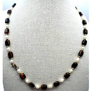 Tiger's Eye & Genuine Pearl Beaded Necklace.  N6